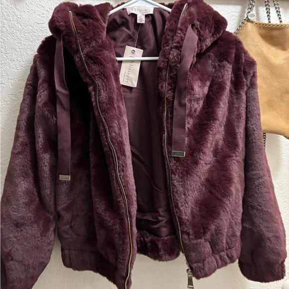 SOLD SOLD SOLDPlush Burgundy Faux Fur Jacket Philosophy - Picture 4 of 4